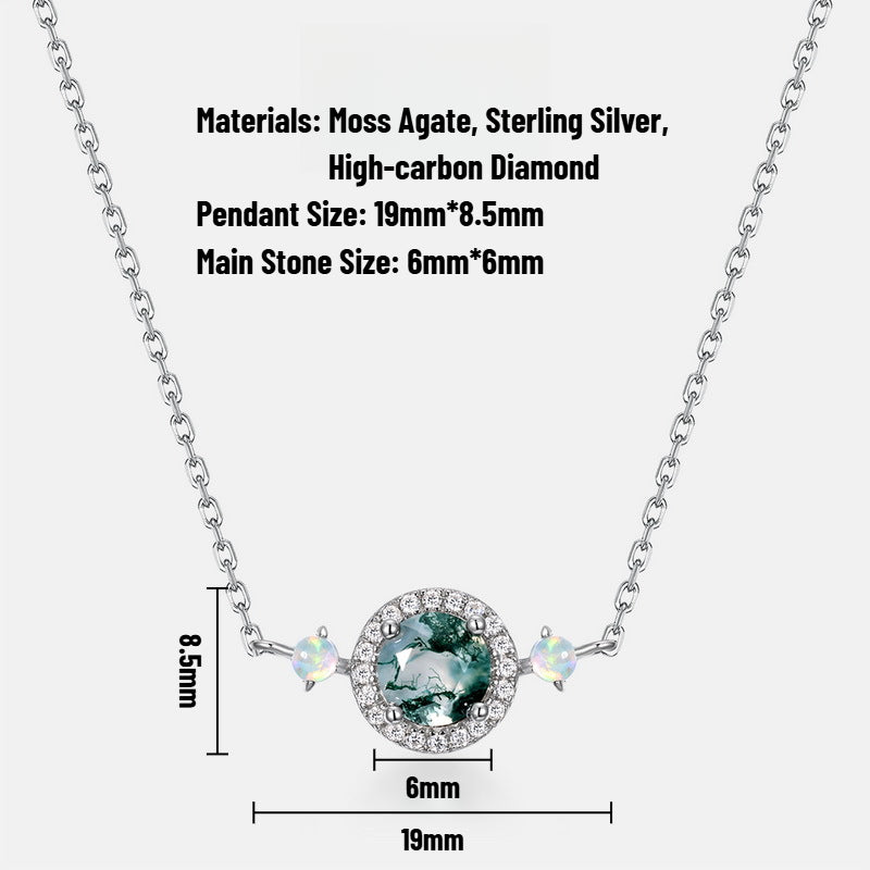 Luxurious Moss Agate Sterling Silver Round-cut and Diamond-surrounding Jewelry Set