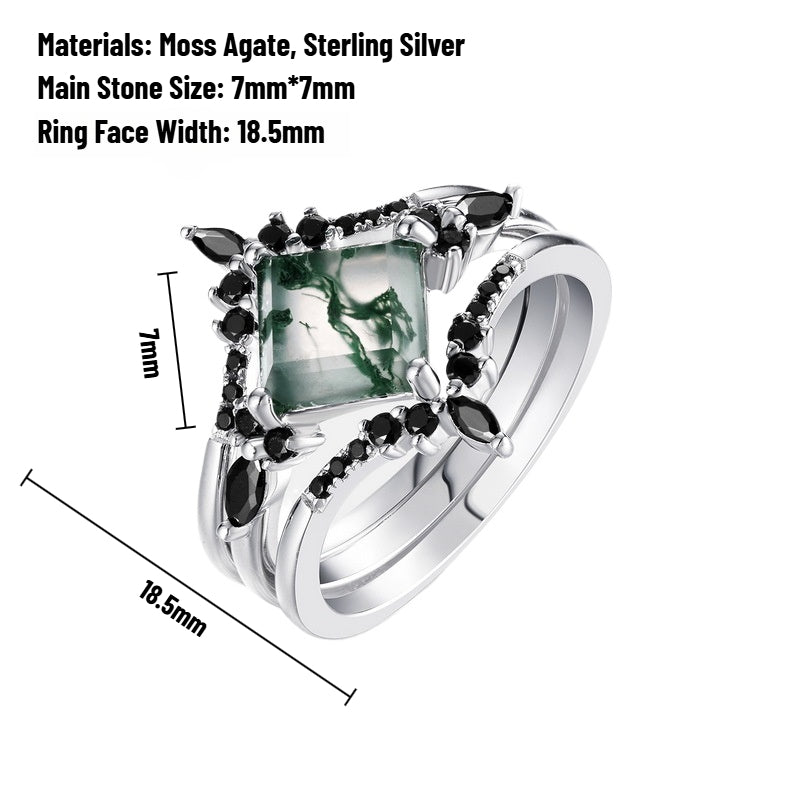 Multiple Ways to Style | Sheehas Moss Agate & Sterling Silver Stackable Triple Layer Rings