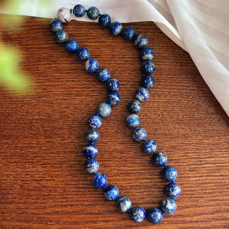 Lapis Lazuli Round Beaded Retro Choker Necklace