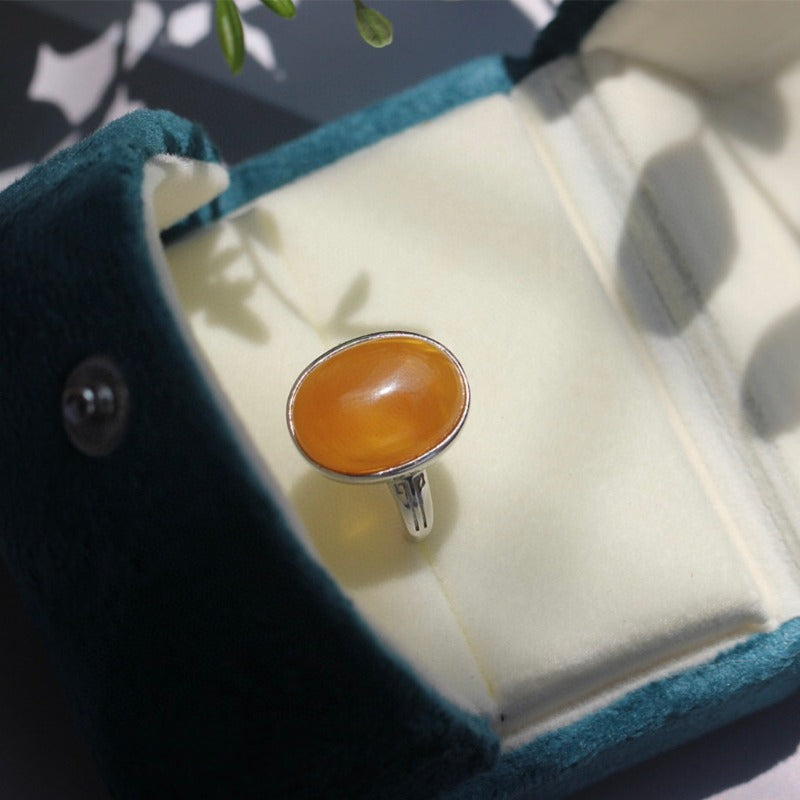 Sheehas Feng Shui Natural Amber Sterling Silver Energy-Healing Adjustable Ring