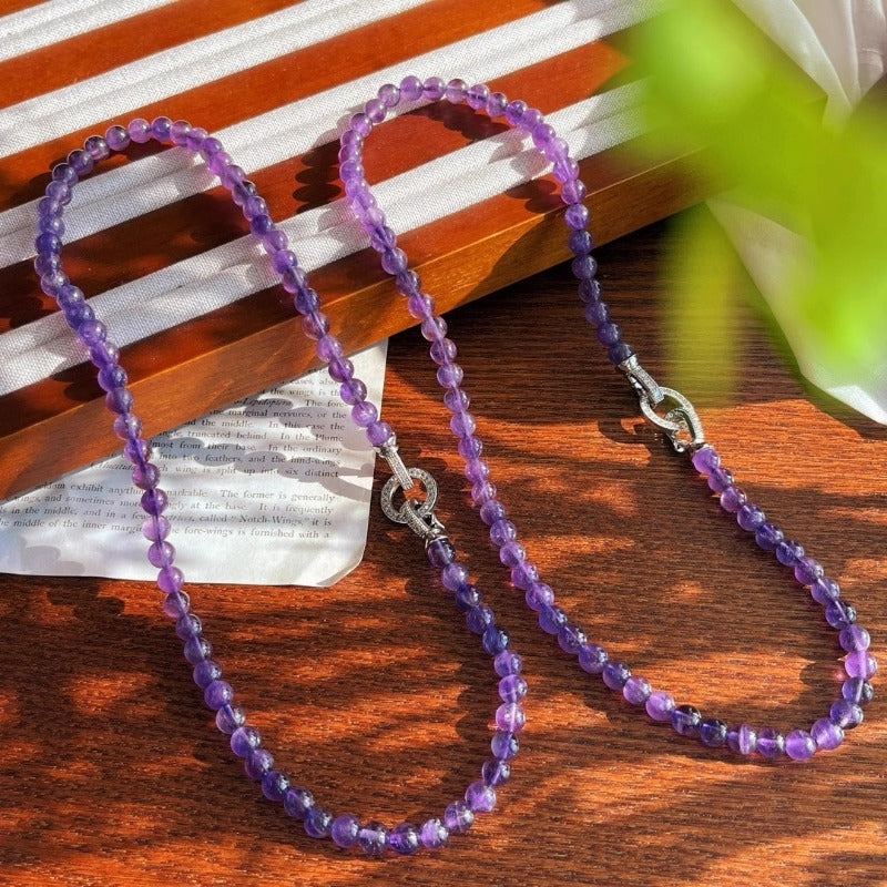 Sheehas Feng Shui Natural Amethyst Round Bead Crystal Healing Necklace