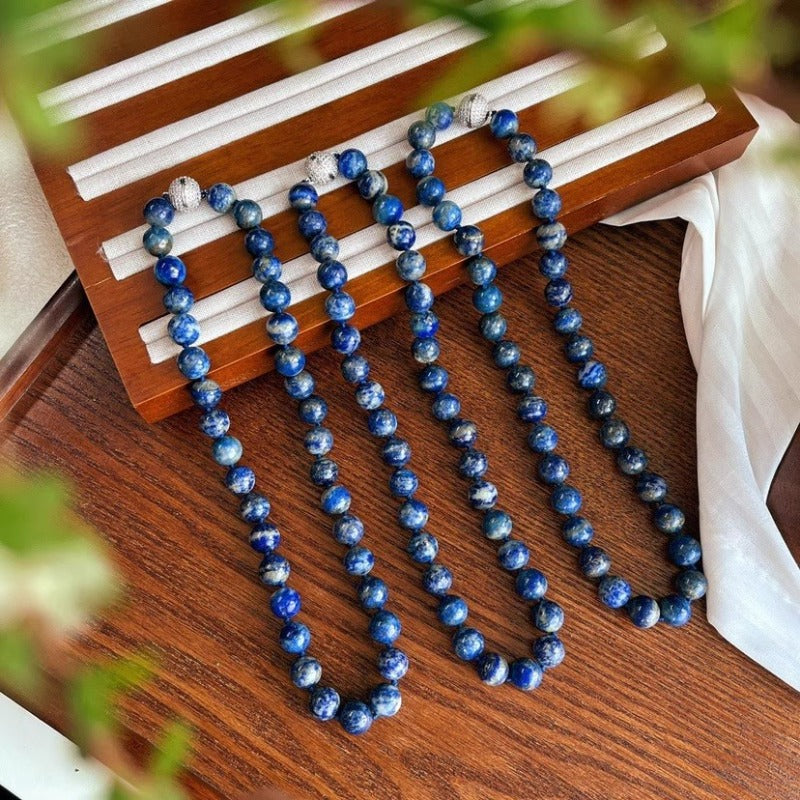 Lapis Lazuli Round Beaded Retro Choker Necklace
