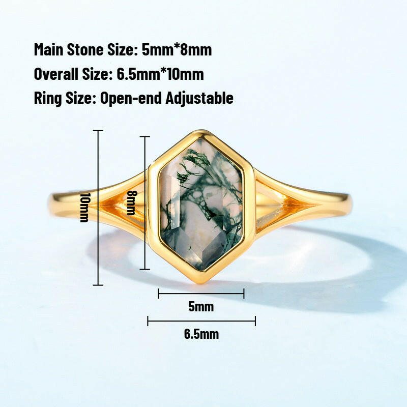 Sheehas Moss Agate Energy Flow Ring | Adjustable Open Ring Band | Natural Moss Agate Jewelry