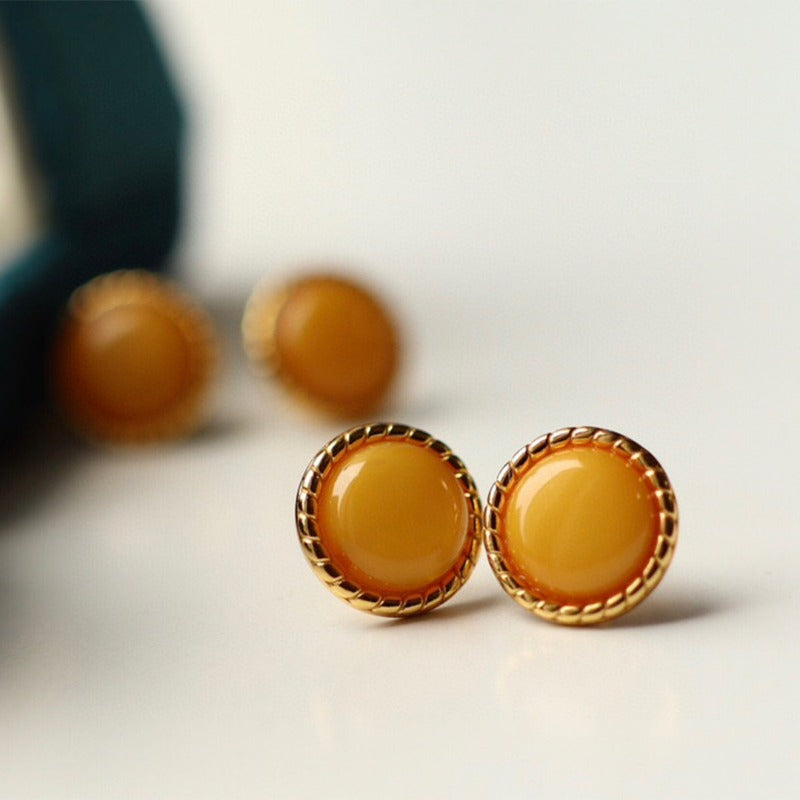 Boucles d'oreilles à tige en argent sterling plaqué or 18 carats avec ambre naturel Sheehas, grappe florale Feng Shui, énergie de guérison