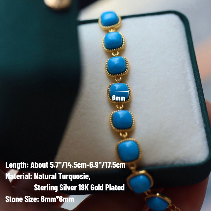 Sheehas Natural Turquoise Sterling Silver 18K Gold Plated Feng Shui Energy Bracelet