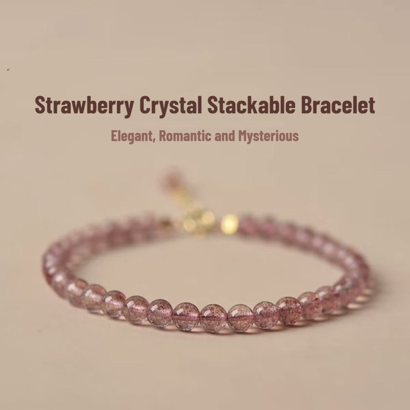 Sheehas Feng Shui Natural Strawberry Crystal Heart Chakra Healing Stackable Bracelet