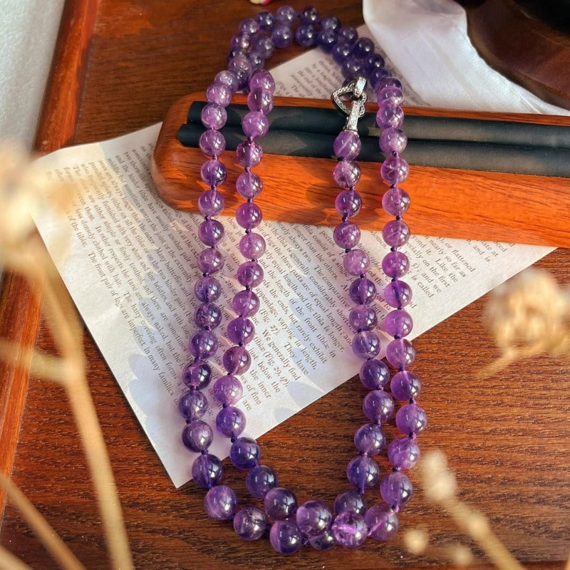 Natural Amethyst Beaded Double-Layered Elegant Necklace
