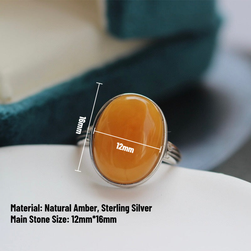 Sheehas Feng Shui Natural Amber Sterling Silver Energy-Healing Adjustable Ring