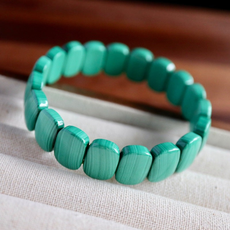 Sheehas Natural Green Malachite Rectangle Beads Chakra Healing Bracelet 10mm*14mm: Start Your Lucky Journey