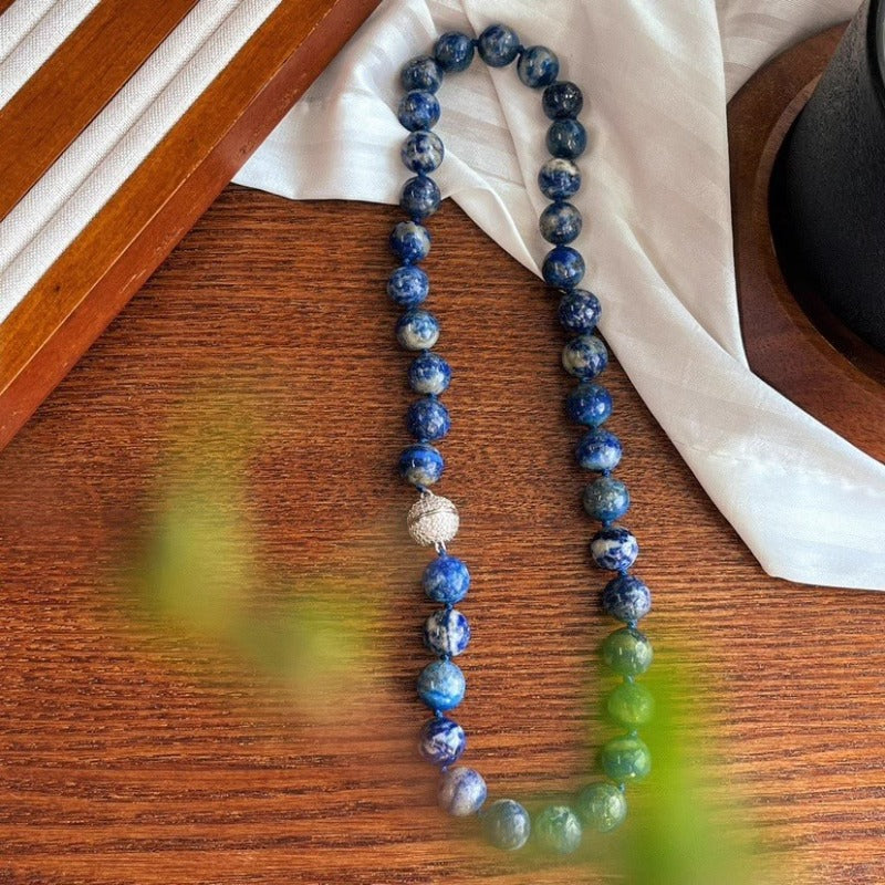 Lapis Lazuli Round Beaded Retro Choker Necklace