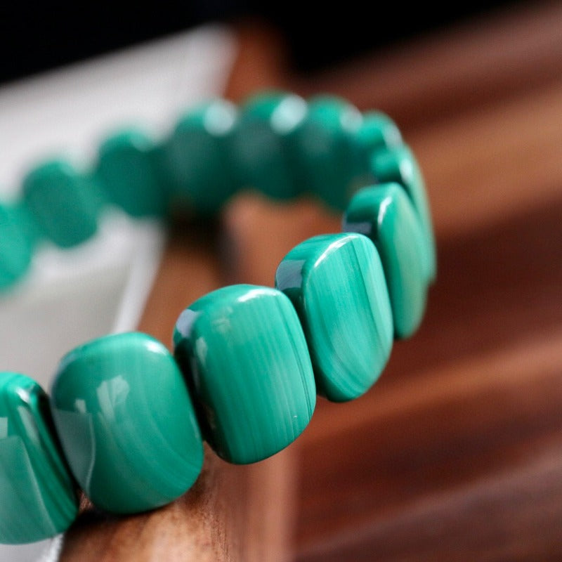 Sheehas Natural Green Malachite Rectangle Beads Chakra Healing Bracelet 10mm*14mm: Start Your Lucky Journey