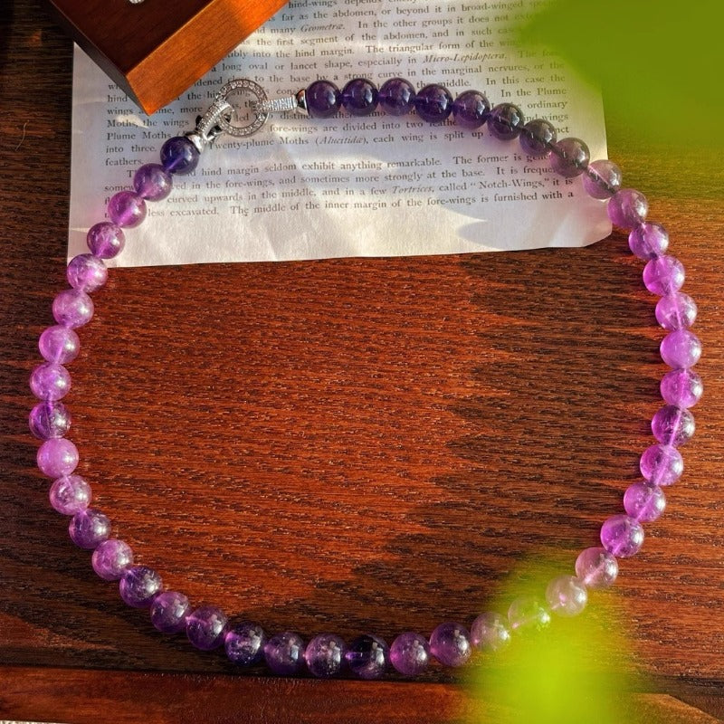 Sheehas Feng Shui Natural Amethyst Round Bead Crystal Healing Necklace