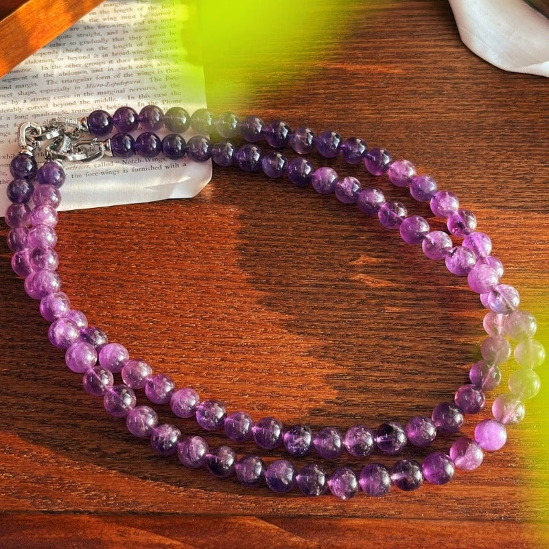 Sheehas Feng Shui Natural Amethyst Round Bead Crystal Healing Necklace
