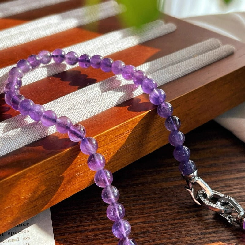 Sheehas Feng Shui Natural Amethyst Round Bead Crystal Healing Necklace