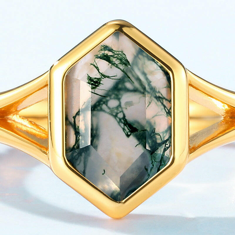 Sheehas Moss Agate Energy Flow Ring | Adjustable Open Ring Band | Natural Moss Agate Jewelry
