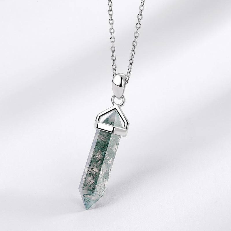 Moss Agate Double-terminated Energy Column Pendant Necklace