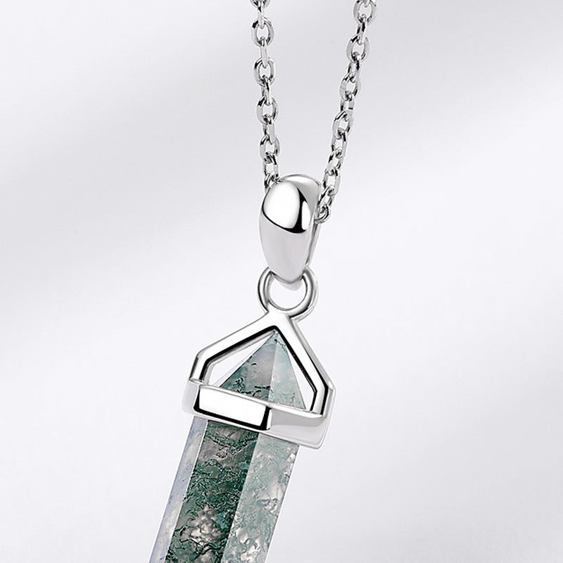 Moss Agate Double-terminated Energy Column Pendant Necklace