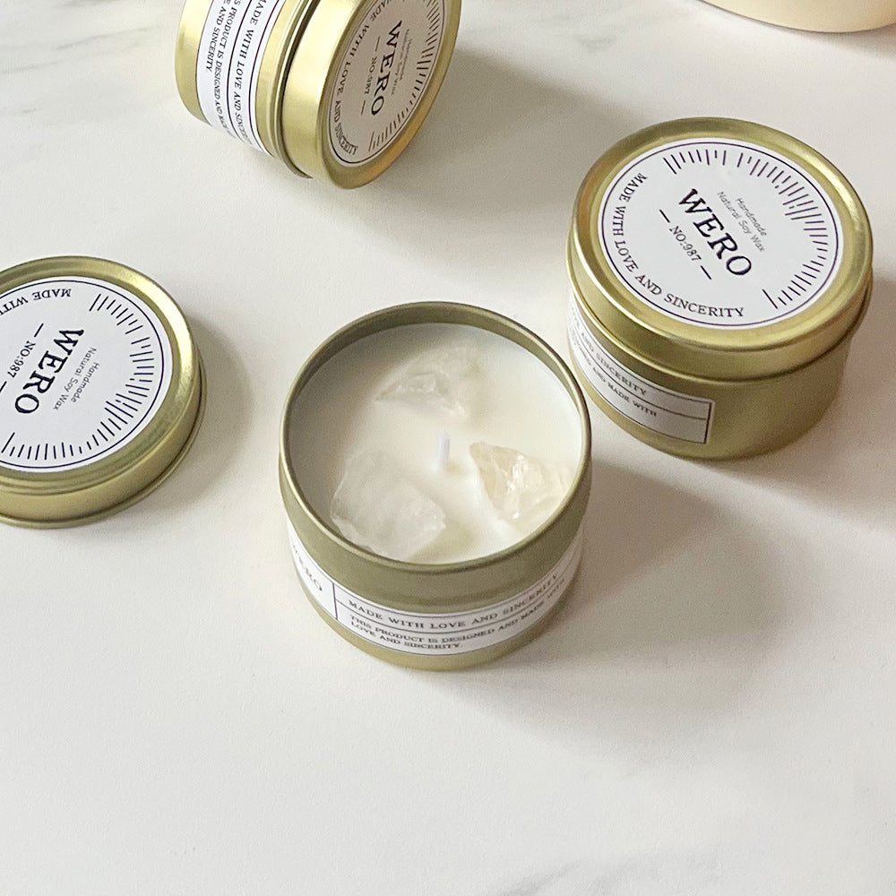 Sheehas Feng Shui Metal Canned Crystal Stone Aromatherapy Candle -- Positive Emotion Boost