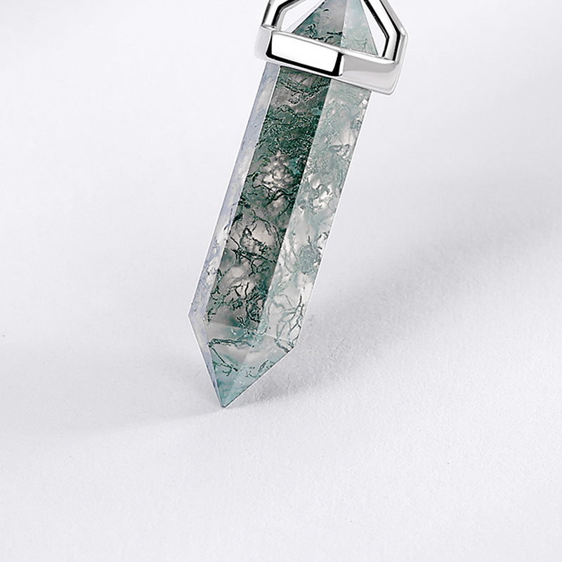 Moss Agate Double-terminated Energy Column Pendant Necklace