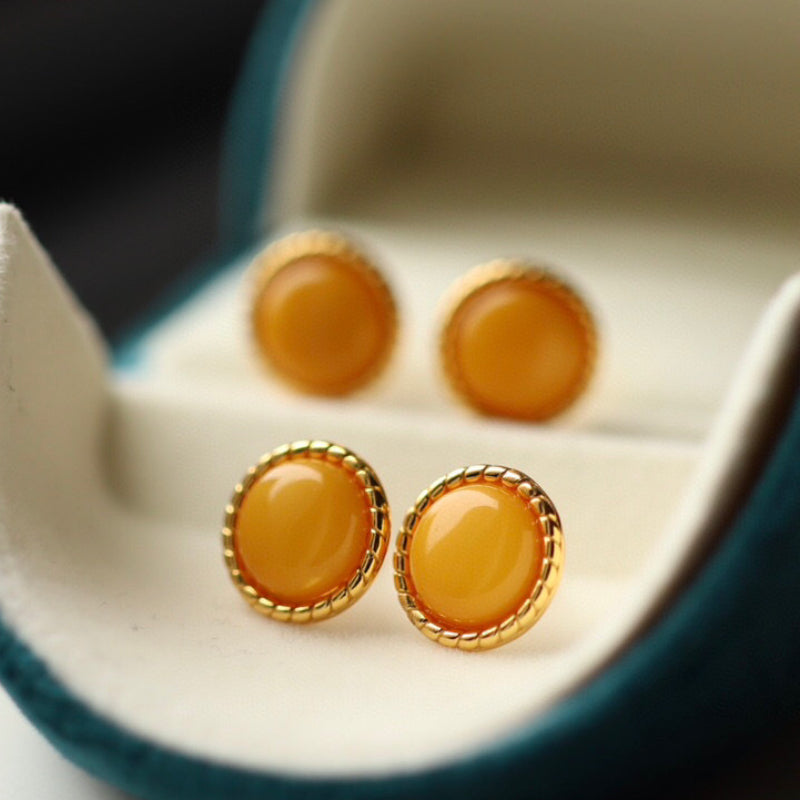 Boucles d'oreilles à tige en argent sterling plaqué or 18 carats avec ambre naturel Sheehas, grappe florale Feng Shui, énergie de guérison
