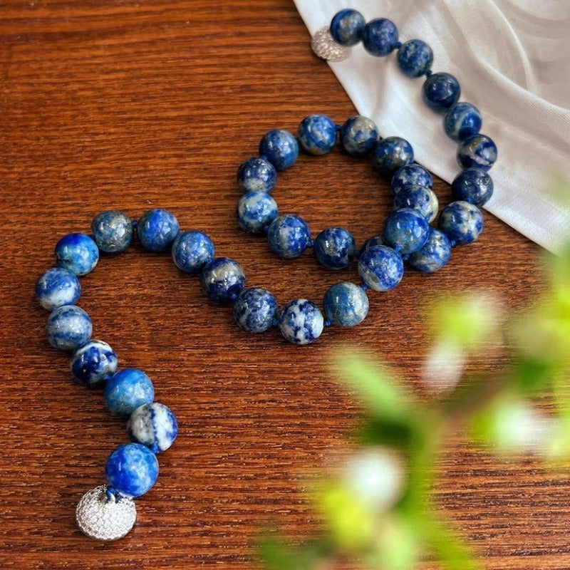 Lapis Lazuli Round Beaded Retro Choker Necklace