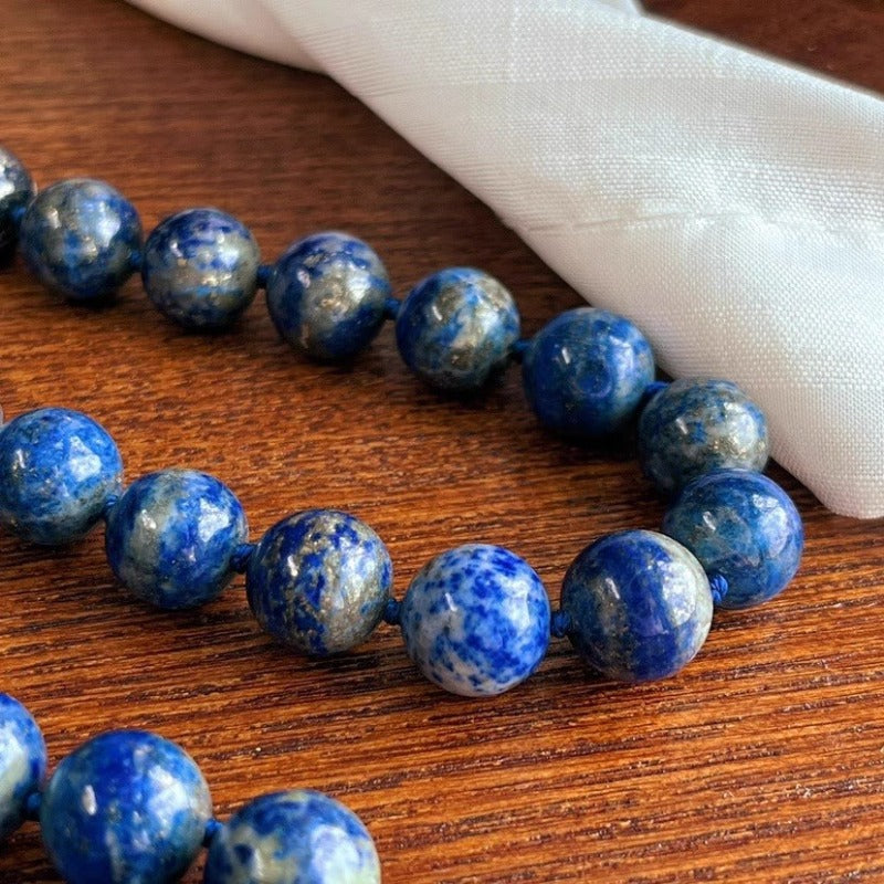 Lapis Lazuli Round Beaded Retro Choker Necklace