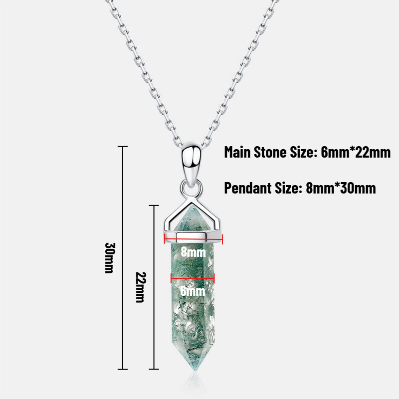 Moss Agate Double-terminated Energy Column Pendant Necklace