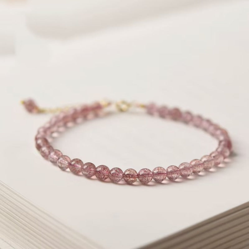 Sheehas Feng Shui Natural Strawberry Crystal Heart Chakra Healing Stackable Bracelet