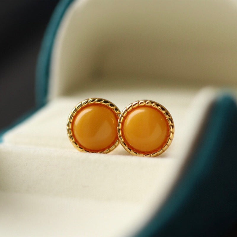 Boucles d'oreilles à tige en argent sterling plaqué or 18 carats avec ambre naturel Sheehas, grappe florale Feng Shui, énergie de guérison