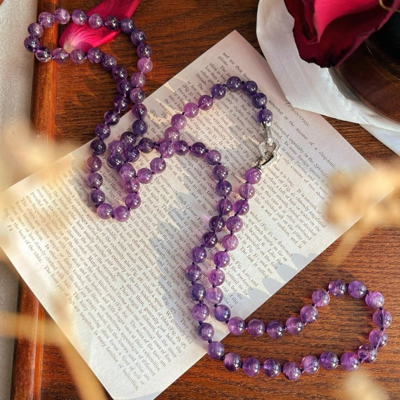 Natural Amethyst Beaded Double-Layered Elegant Necklace