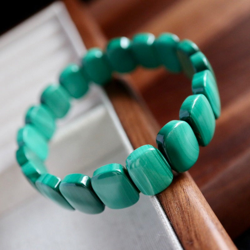 Sheehas Natural Green Malachite Rectangle Beads Chakra Healing Bracelet 10mm*14mm: Start Your Lucky Journey