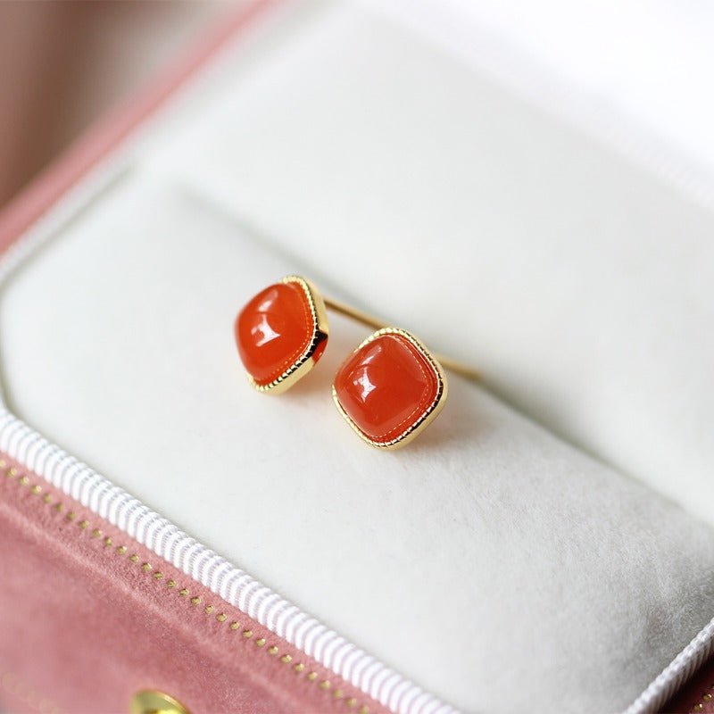 Sheehas 18K Gold Plated S925 Silver Vintage Oval Cabochon Lucky Earrings