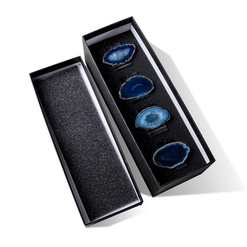 Sheehas Blue Agate with Gold - Rimmed Napkin Rings (4 pcs) - 我的商店 - tablecloth clip