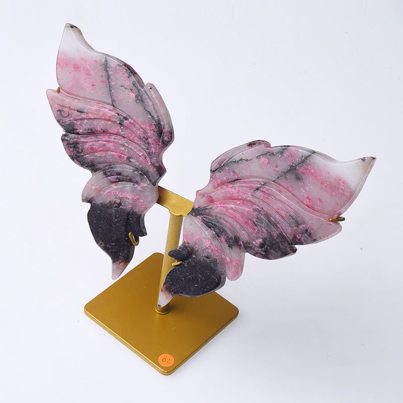 Sheehas Chakra Healing Natural Rainbow Fluorite/Rhodonite Angel Wings - Energy Aura Booster - 我的商店 -