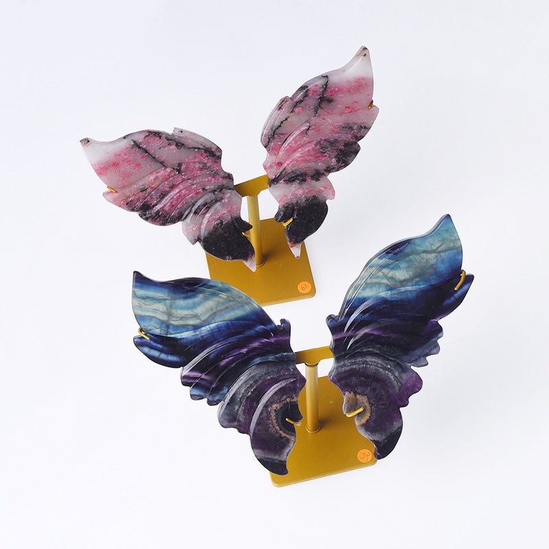 Sheehas Chakra Healing Natural Rainbow Fluorite/Rhodonite Angel Wings - Energy Aura Booster - 我的商店 -