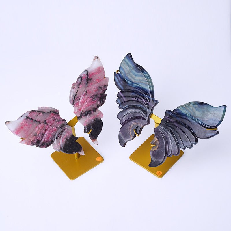 Sheehas Chakra Healing Natural Rainbow Fluorite/Rhodonite Angel Wings - Energy Aura Booster - 我的商店 -
