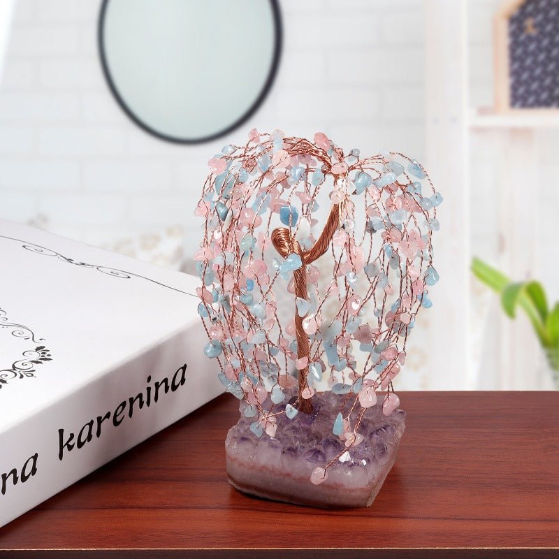 Sheehas Drooping Branches Chakras Crystal Tree of Life with Natural Amethyst Cluster Base - 我的商店 -