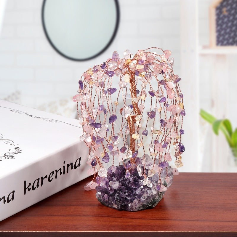 Sheehas Drooping Branches Chakras Crystal Tree of Life with Natural Amethyst Cluster Base - 我的商店 -