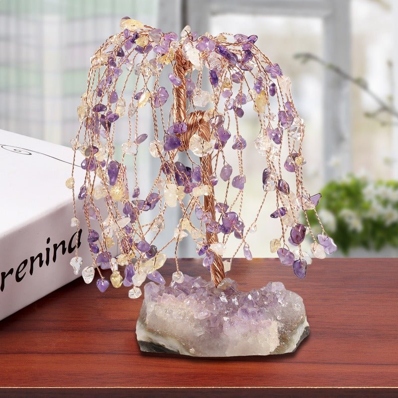 Sheehas Drooping Branches Chakras Crystal Tree of Life with Natural Amethyst Cluster Base - 我的商店 -