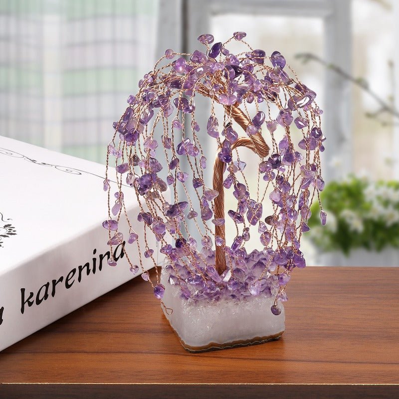 Sheehas Drooping Branches Chakras Crystal Tree of Life with Natural Amethyst Cluster Base - 我的商店 -