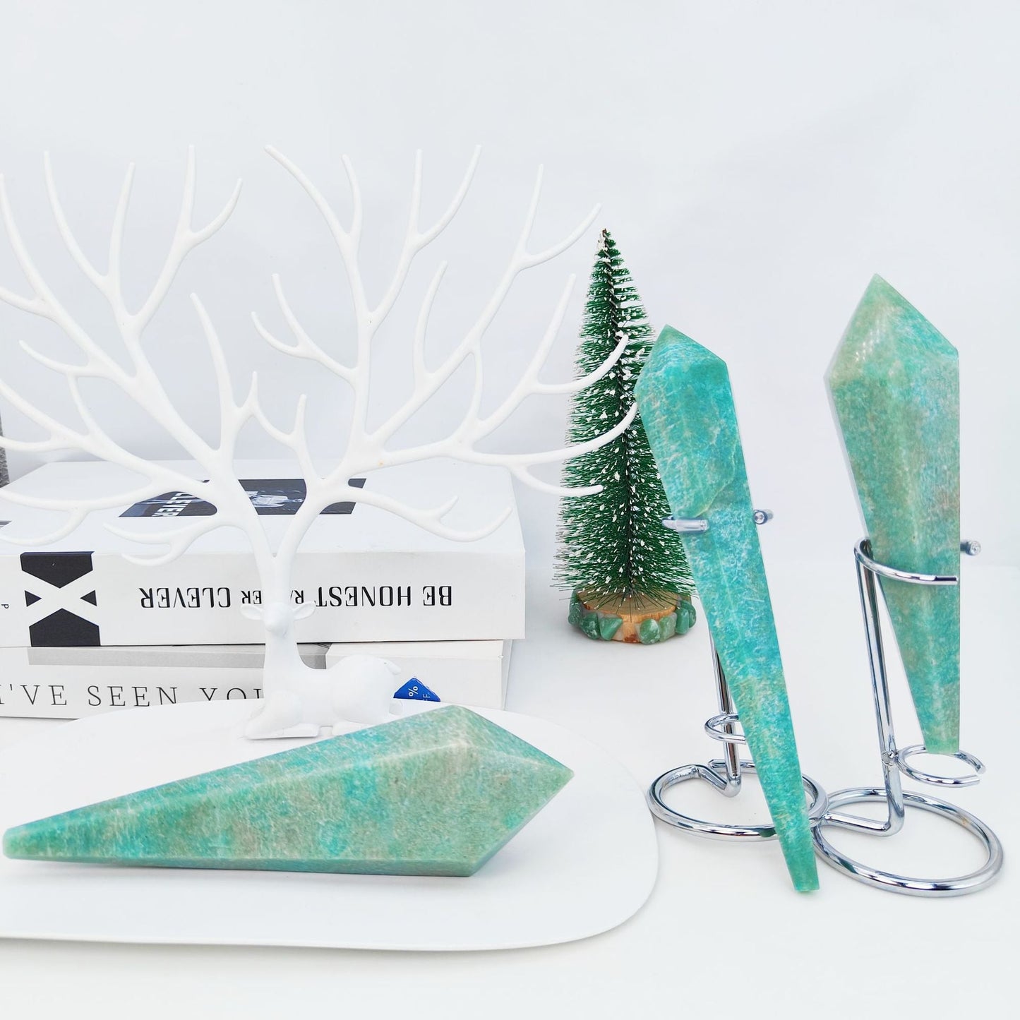 Sheehas Feng Shui Natural Amazonite Scepter Set - The Key to the Energy of the Throat Chakra and Heart Chakra - 我的商店 - crystal scepter