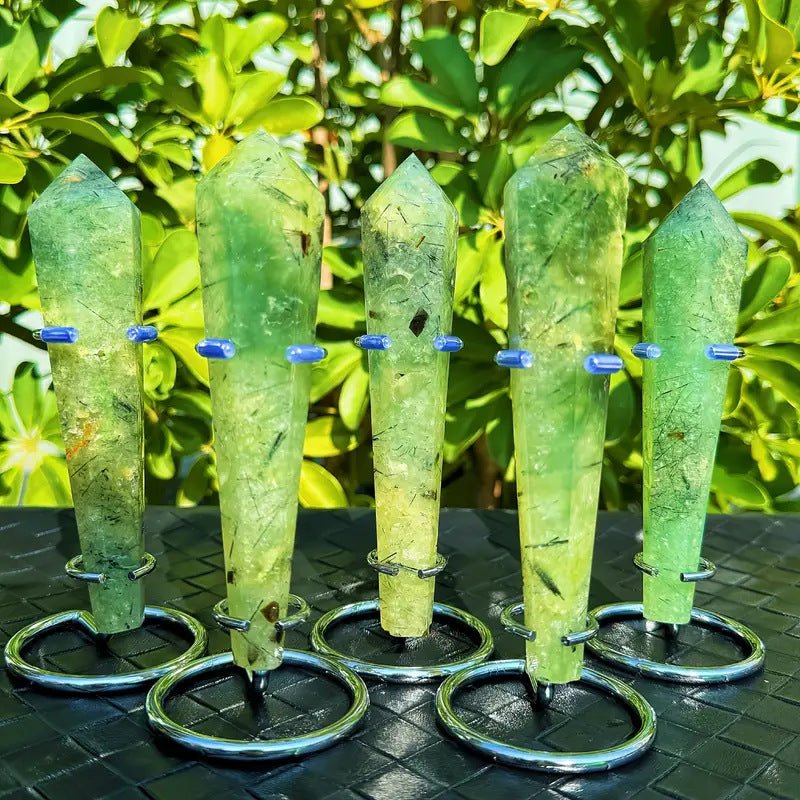 Sheehas Feng Shui Natural Crystal Prehnite Scepter - The Sacred Object for Life Energy Fortune Initiation ( Height: 5.5" - 6.3" ) - 我的商店 -