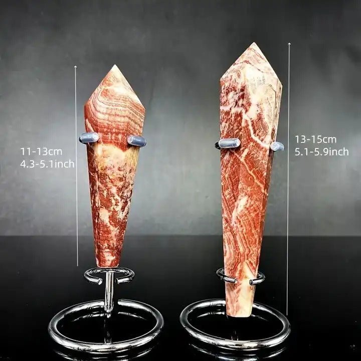 Sheehas Feng Shui Natural Rosy Cloud Agate Scepter - The Divine Tool for Five z - Element Balance and Fortune Initiation (Height: 4.3" - 5.9") - 我的商店 - Artwork in Decor