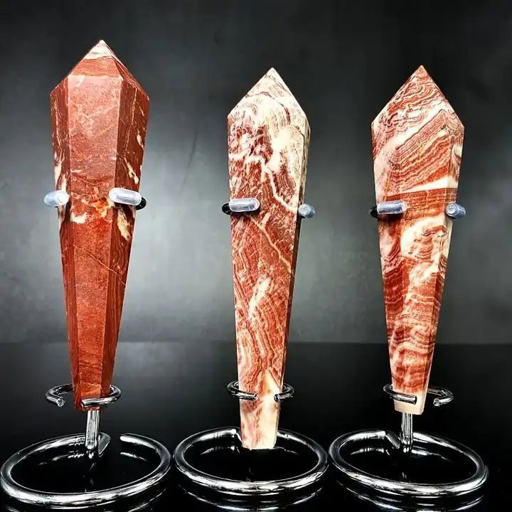 Sheehas Feng Shui Natural Rosy Cloud Agate Scepter - The Divine Tool for Five z - Element Balance and Fortune Initiation (Height: 4.3" - 5.9") - 我的商店 - Artwork in Decor