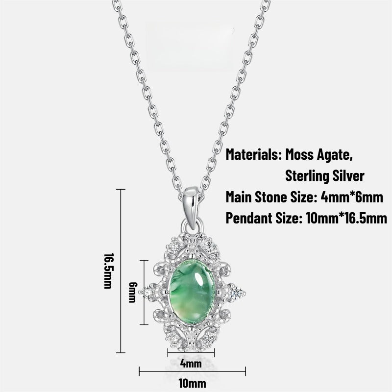 Moss Agate Palace-Style Pendant Necklace | Sterling Silver Pendant for Balance & Prosperity