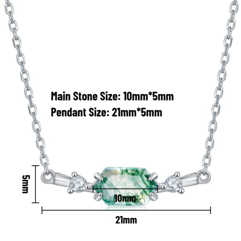 Moss Agate Sterling Silver Hexagon Prong-setting Retro Choker Necklace