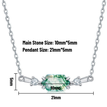 Moss Agate Sterling Silver Hexagon Prong-setting Retro Choker Necklace