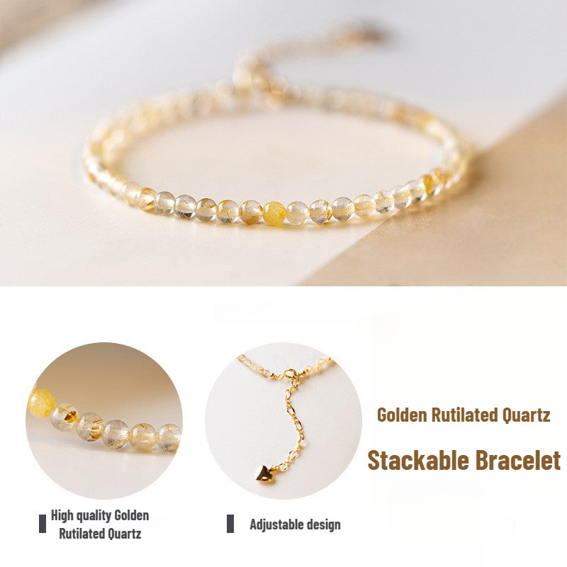Sheehas Feng Shui Natural Golden Rutilated Quartz Adjustable Wealth-attracting Bracelet