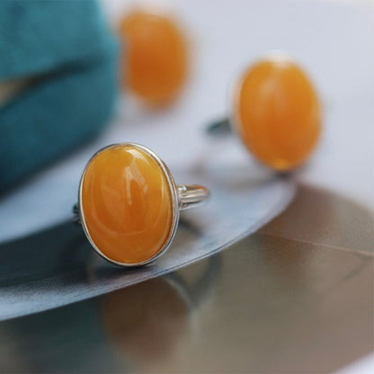 Sheehas Feng Shui Natural Amber Sterling Silver Energy-Healing Adjustable Ring