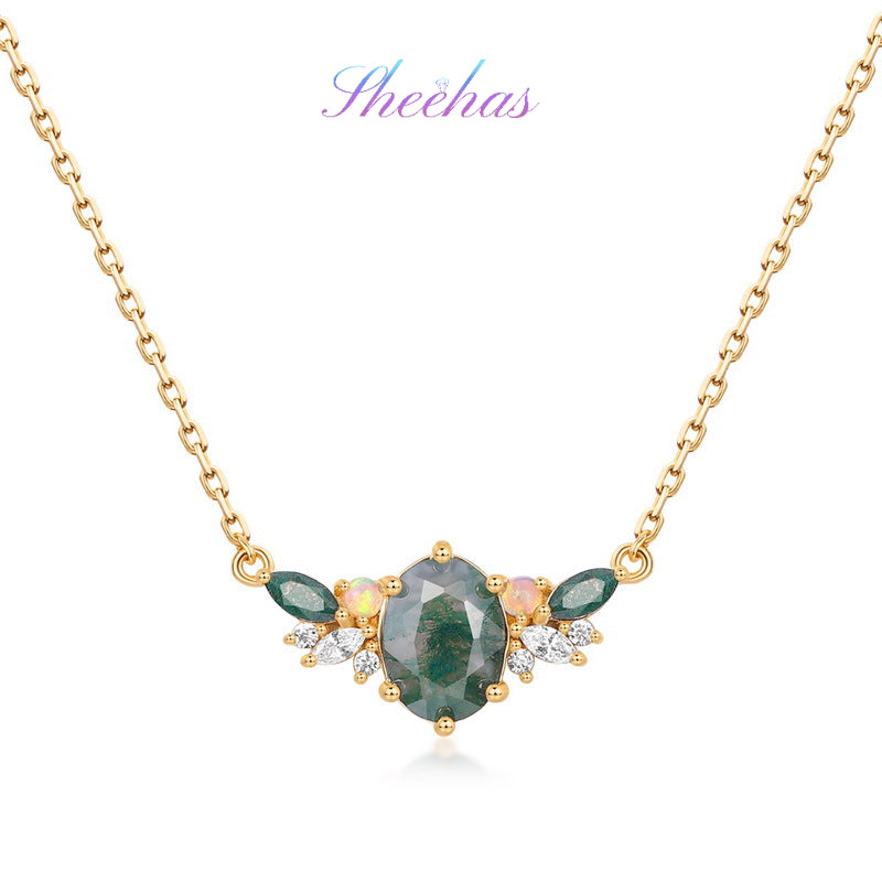 Moss Agate 10K Gold-Plated Sterling Silver Oval Flower-cluster Choker Necklace